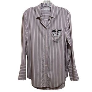 Madewell Bristol button blouse graphic embroidered striped mauve white Small